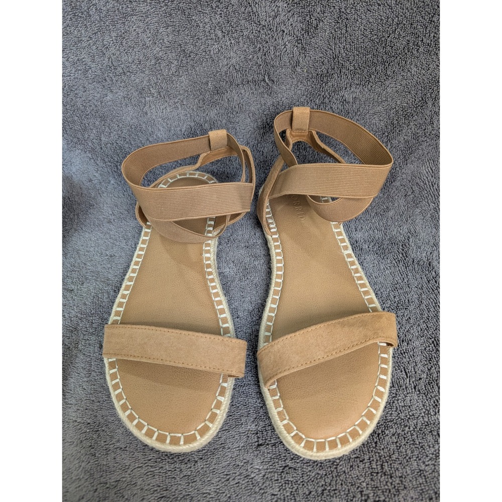 Torrid Womens Tan Elastic Ankle Strap Espadrille Flat Sandals 9.5W